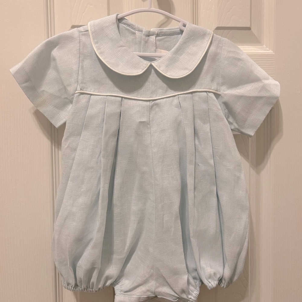 Lullaby Baby blue linen bubble with collar and buttons size 24m
